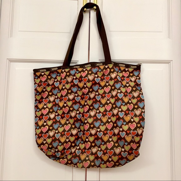 Lesportsac Colorful Hearts Brown Tote - Picture 5 of 6